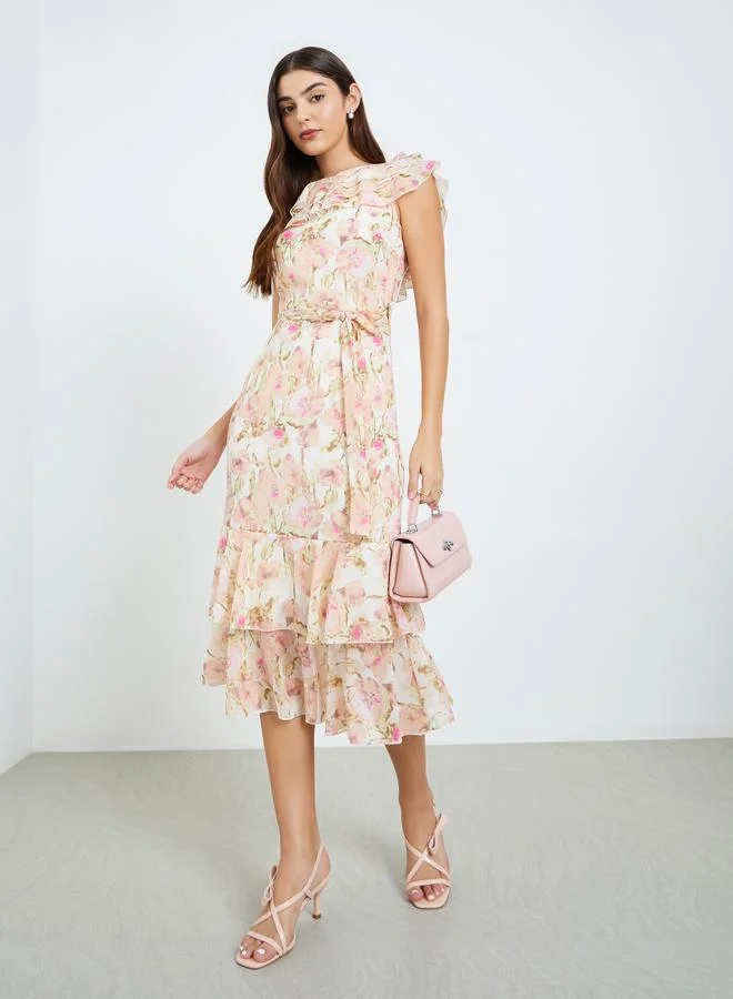 ستايلي فستان ميدي شفاف بأكمام كشكش